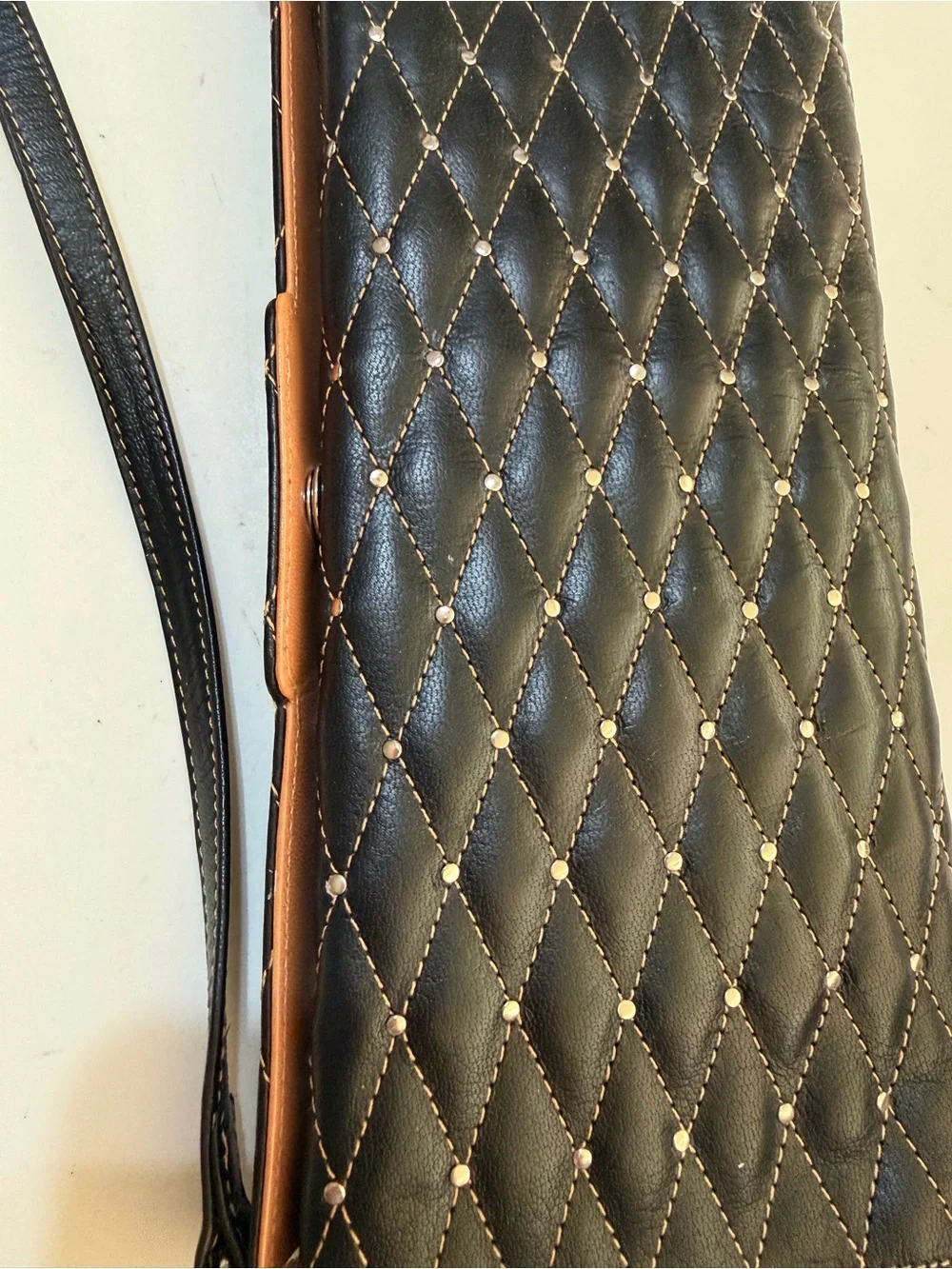 Vintage TUSK Black Quilted Leather Shoulder Bag